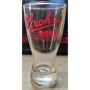 Vintage Stroh’s Beer Glass 5.5" Red Logo Detroit Brewery Barware Collectible